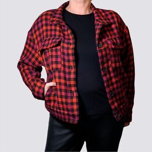 Sanctuary Ashley Bouclé Buffalo Plaid Shacket Vibrant Red Fuchsia Jacket L 0X